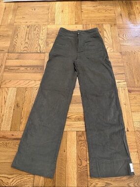 High-Waisted Wide Leg Dark Olive Green Corduroy Pants